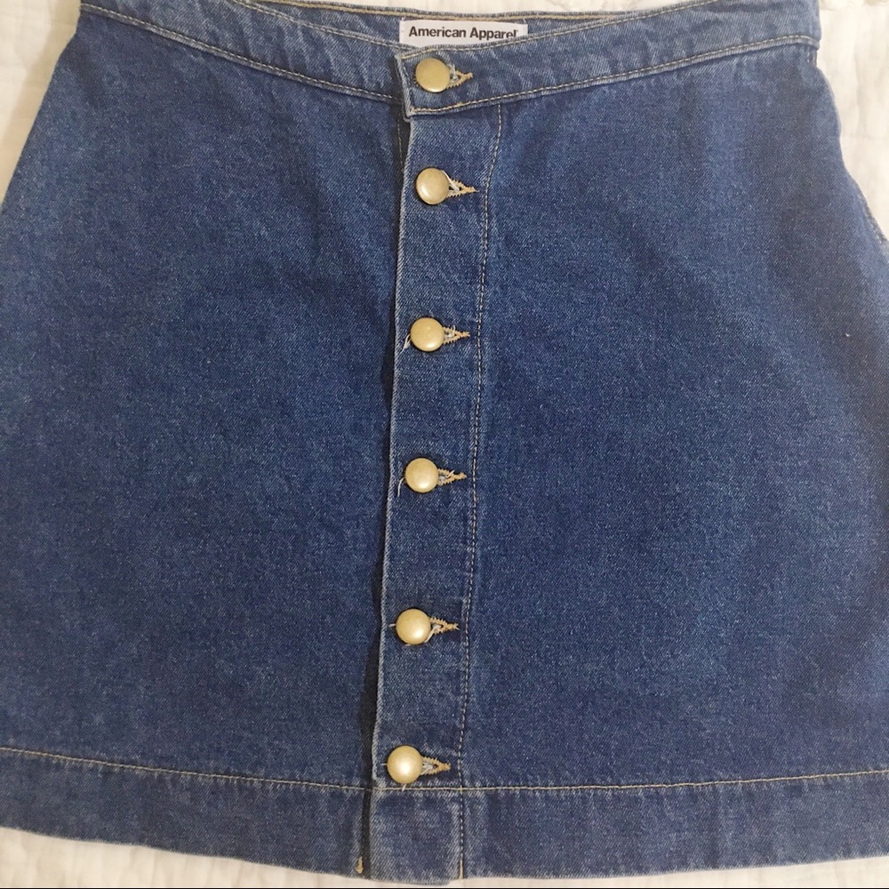 AMERICAN APPAREL π€ BUTTON DOWN MINI DENIM SKIRT - Picture 7 of 8
